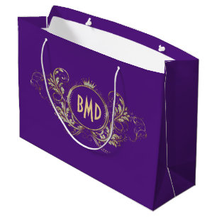 Grand Sac Cadeau Cadre tourbillonnant or et violet