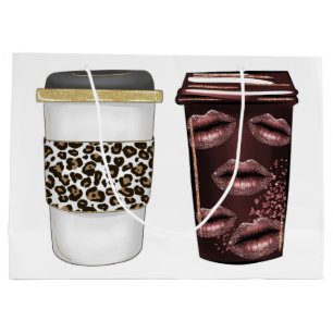 Grand Sac Cadeau Café Hot Cup Design Papier Boutique Boisson