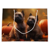 Grand Sac Cadeau Cairn Terrier Chiot Automne Citrouille de plaisir (Devant)