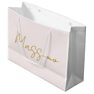 Grand Sac Cadeau Calligraphie élégante couleur or et pastel Nom sim