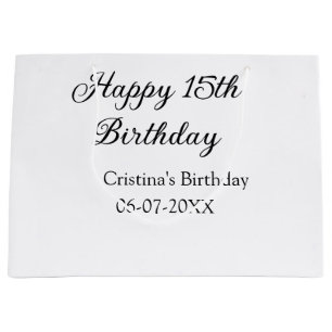 Grand Sac Cadeau calligraphie simple minimum heureux 15e anniversai