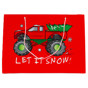 Grand Sac Cadeau Camion de monstre transportant l'arbre de Noël
