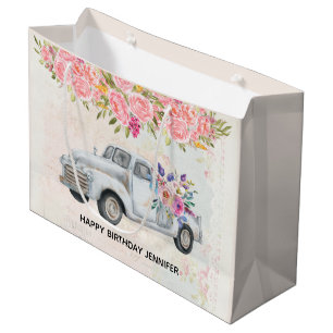 Grand Sac Cadeau Camion de ramassage vintage Aquarelle rustique Ann