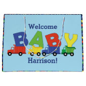 Grand Sac Cadeau Camions Boy Baby shower Construction Cute (Devant)