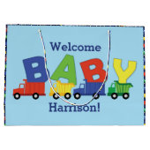 Grand Sac Cadeau Camions Boy Baby shower Construction Cute (Dos)
