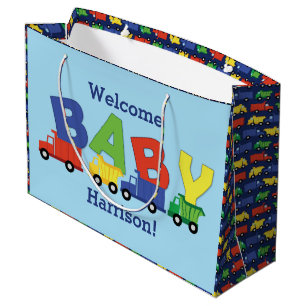 Grand Sac Cadeau Camions Boy Baby shower Construction Cute