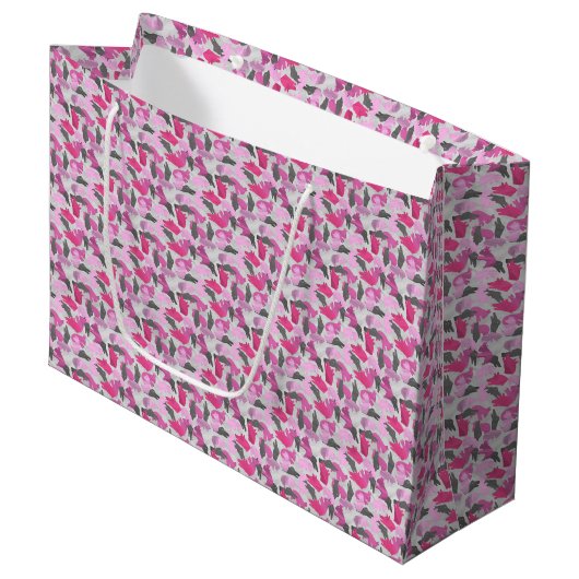 Grand Sac Cadeau Camouflage animal Silhouette rose (Devant Angle)