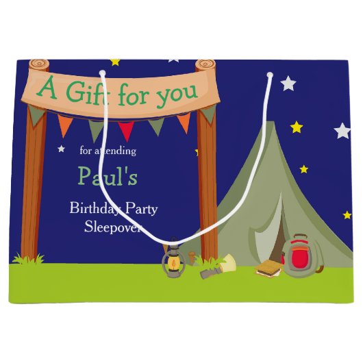 Grand Sac Cadeau Camping Anniversaire fête Dormir Khaki Vert (Devant)