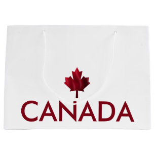 Grand Sac Cadeau Canada avec feuille d'érable ondulée rouge