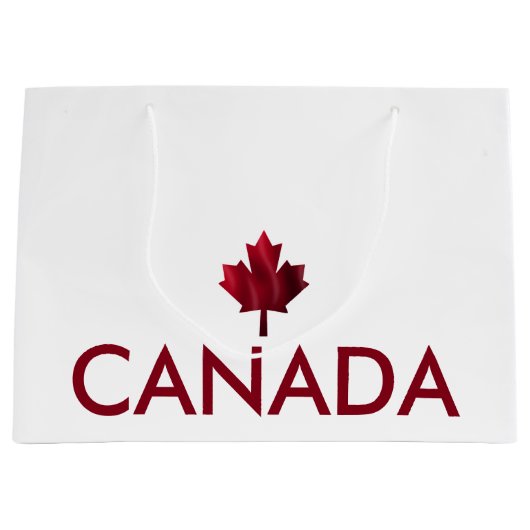 Grand Sac Cadeau Canada avec feuille d'érable ondulée rouge (Devant)