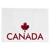 Grand Sac Cadeau Canada avec feuille d'érable ondulée rouge (Dos)