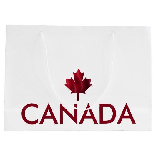 Grand Sac Cadeau Canada avec feuille d'érable ondulée rouge (Dos)