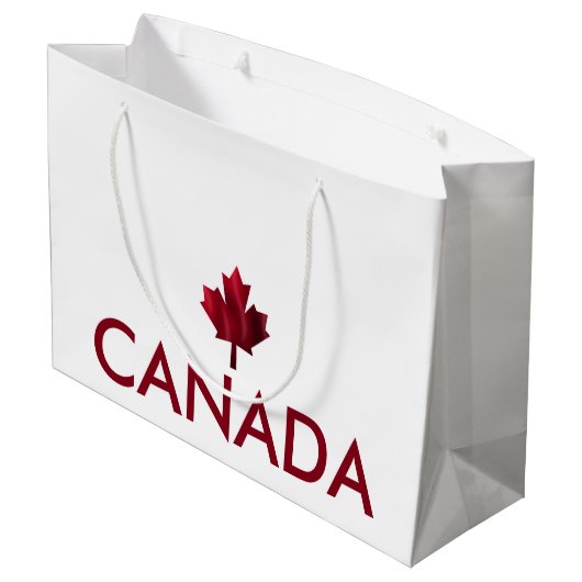 Grand Sac Cadeau Canada avec feuille d'érable ondulée rouge (Dos Angle)