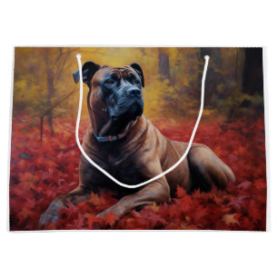 Grand Sac Cadeau Cane Corso dans les feuilles d'automne qui tombent