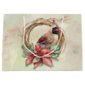Grand Sac Cadeau Cardinal d'hiver avec Poinsettia (Devant)