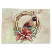 Grand Sac Cadeau Cardinal d'hiver avec Poinsettia (Dos)