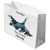 Grand Sac Cadeau Caricature d'avion de chasse militaire (Dos Angle)