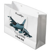 Grand Sac Cadeau Caricature d'avion de chasse militaire (Devant Angle)