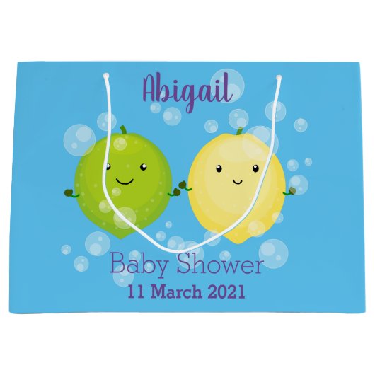 Grand Sac Cadeau Caricature de chaux de citron joyeux (Devant)