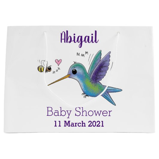 Grand Sac Cadeau Caricature de colibri d'abeille mignonne (Devant)