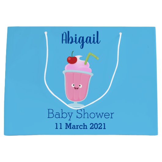 Grand Sac Cadeau Caricature de crème glacée de fraise mignonne (Devant)