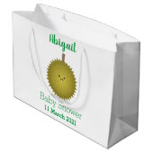 Grand Sac Cadeau Caricature de durian joyeux (Dos Angle)