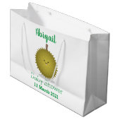 Grand Sac Cadeau Caricature de durian joyeux (Devant Angle)