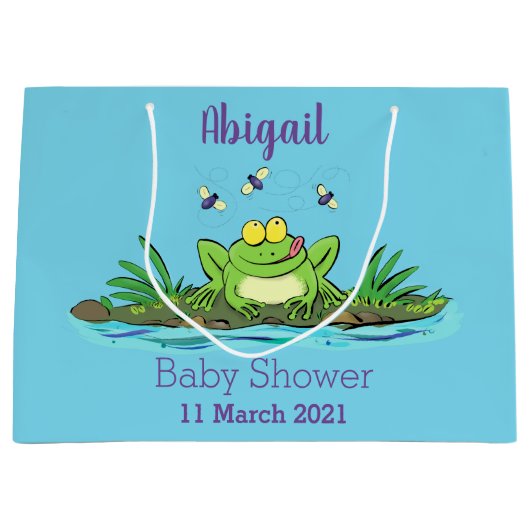 Grand Sac Cadeau Caricature de grenouille vert mignon (Devant)