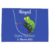 Grand Sac Cadeau Caricature de lézard de caméléon vert joyeux (Dos)