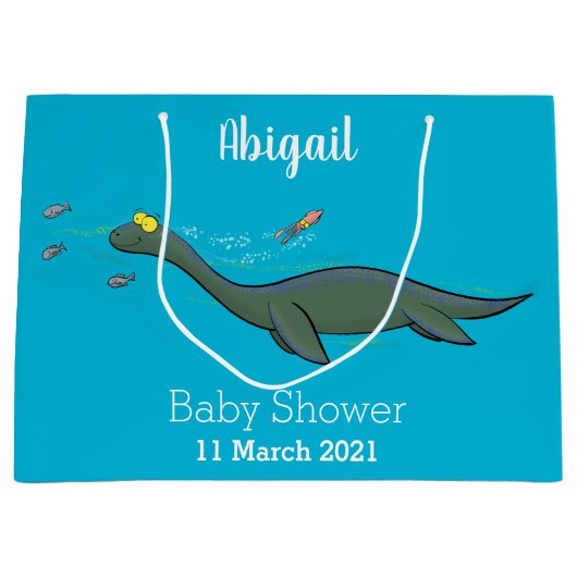 Grand Sac Cadeau Caricature de plesiosaure, monstre marin mignon et (Devant)