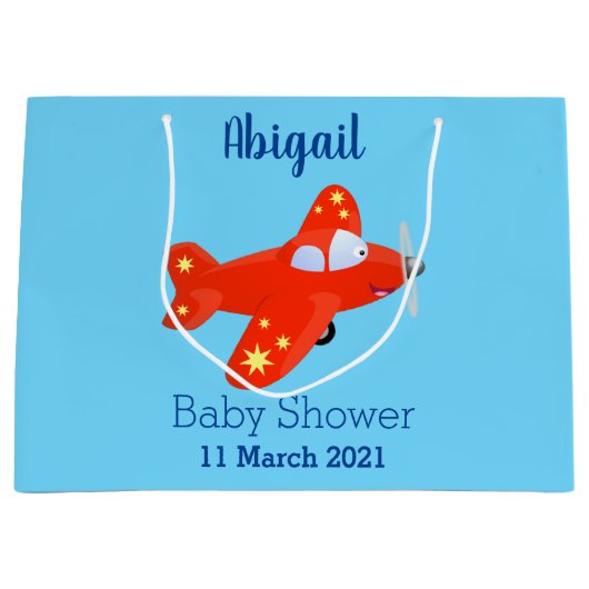 Grand Sac Cadeau Caricature de vol d'avion rouge mignon (Devant)