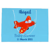 Grand Sac Cadeau Caricature de vol d'avion rouge mignon (Dos)