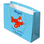 Grand Sac Cadeau Caricature de vol d'avion rouge mignon (Dos Angle)