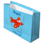 Grand Sac Cadeau Caricature de vol d'avion rouge mignon (Devant Angle)