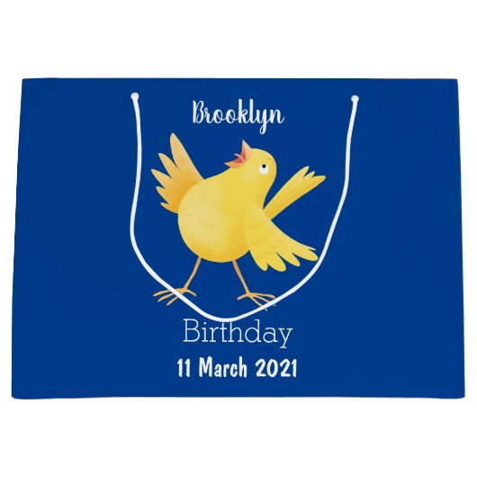 Grand Sac Cadeau Caricature d'oiseau canari jaune chantant mignon (Devant)