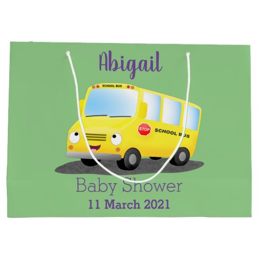 Grand Sac Cadeau Caricature du bus scolaire jaune joyeux (Dos)