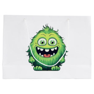 Grand Sac Cadeau Caricature du Monstre Vert et souriant