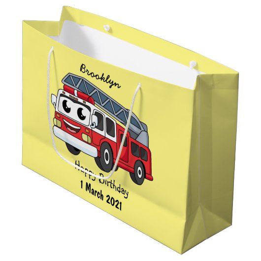 Grand Sac Cadeau Caricature du moteur de feu joyeux (Devant Angle)