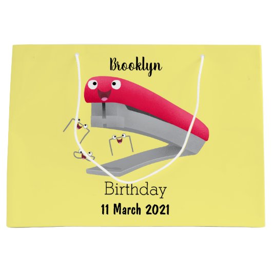 Grand Sac Cadeau Caricature en agrafeuse rouge pâle (Devant)