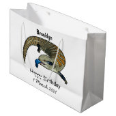 Grand Sac Cadeau Caricature en bleu (Devant Angle)