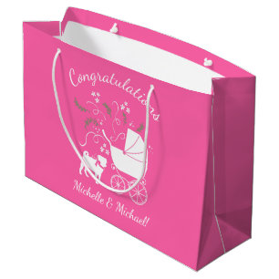 Grand Sac Cadeau Carlin Chien Baby shower Garçon bleu avec Bow