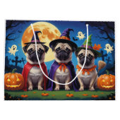 Grand Sac Cadeau Carlin chien Citrouille Halloween drôle (Dos)