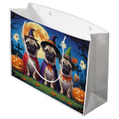 Grand Sac Cadeau Carlin chien Citrouille Halloween drôle (Dos Angle)