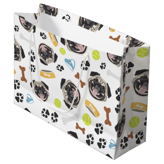 Grand Sac Cadeau Carlin de sourire de chien (Devant Angle)