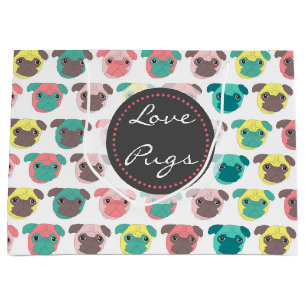 Grand Sac Cadeau Carlins colorés adorables "Carlins d'amour" illus