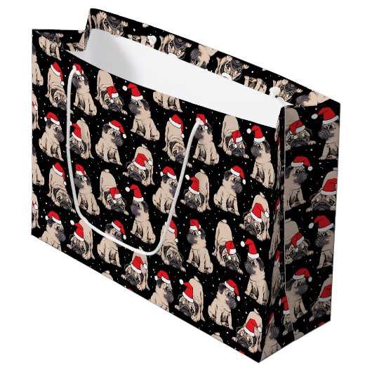 Grand Sac Cadeau Carlins en Santa Hats Motif de Noël (Devant Angle)