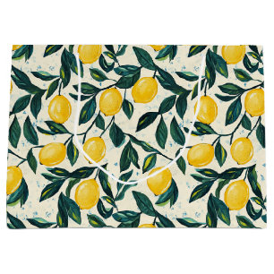 Grand Sac Cadeau Carnet spiral à motifs de citron jaune vif