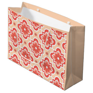 Grand Sac Cadeau Carreau marocain motif - Nuances de corail orange