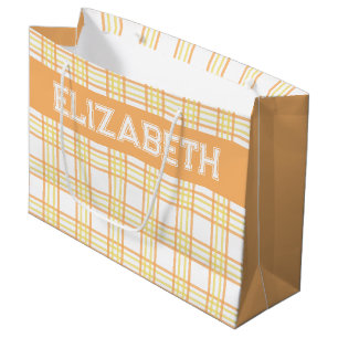 Grand Sac Cadeau Carreaux Préparatoires Modernes Motif Orange Jaune