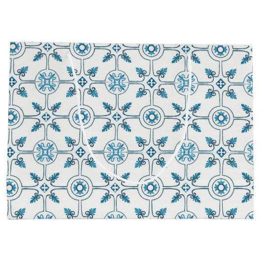 Grand Sac Cadeau Carrelage bleu marocain Motif (Dos)